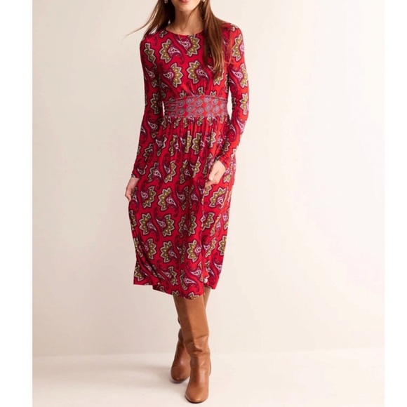 Boden Dresses & Skirts - Women’s Boden Thea Long Sleeve Paisley Print Midi Dress Red Size 10R